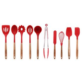 10-Piece Silicone and Wood Handle Kitchen Cooking Utensils Set, Red