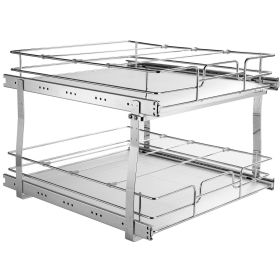 VEVOR 2 Tier 17"Wx21"Dx15"H Pull Out Cabinet Organizer, Heavy Duty Slide Out Pantry Shelves, Steel Roll Out Drawers, Sliding Drawer Storage for H