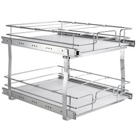 VEVOR 2 Tier 20"Wx21"Dx15"H Pull Out Cabinet Organizer, Heavy Duty Slide Out Pantry Shelves, Steel Roll Out Drawers, Sliding Drawer Storage for H