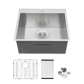 Stainless Steel Drop-in Kitchen Sink, Deep Topmount Stainless Steel Laundry Sink Single Bowl Laundry Room Sink Outdoor Sink (Color: Stainless Steel Brushed, size: 22"x22"x12")