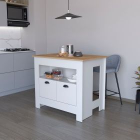 Theba Kitchen Island, whit 2 doors, 3 shelves (Color: White)