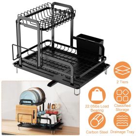 2-Tier Dish Drying Rack for Kitchen Counter Space Saving Rustproof Dish Rack with Drainboard Detachable Kitchen Drainer Organizer Set with Utensi (Color: AS  PIC)
